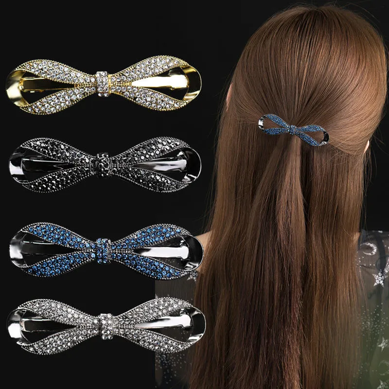 Hot-Sale Girls Hair Accessory Metal Bling Rhinestone Bow Hairpin